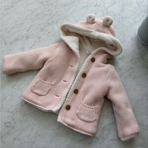Adorable Pink Knit Baby Jacket with Bear Ears